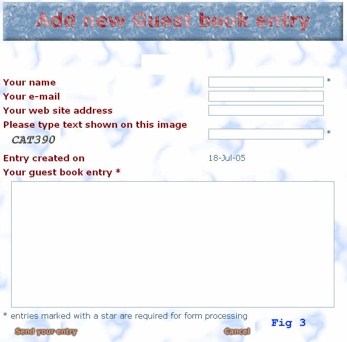 Guest book new data entry form