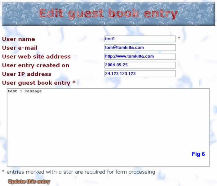 Guest book edit form